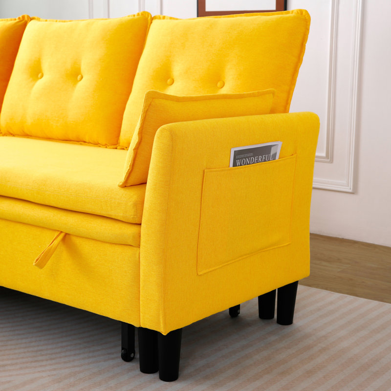 Canapé polyvalent en forme de L avec rangement - Coton-lin confortable, jaune moderne, parfait pour les espaces de bureau et d'appartements