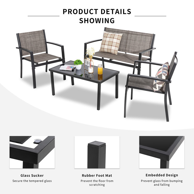 Arantxa 4 - Person Patio Conversation Set, Light Brown