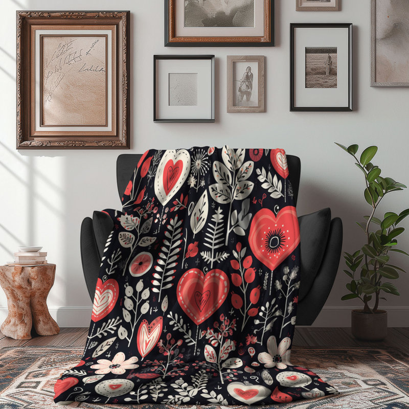Scandinavian Heart Motifs - Couverture sherpa de qualité supérieure 1 pièce, Lit simple