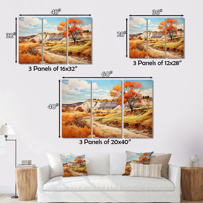 Canada Alberta Badlands III sur toile, reproduction de 3 pièces, H 28 po x l 36 po x P 1 po