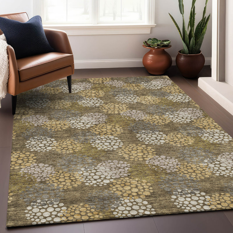 Premium Machine Washable Prisco Brown Rug, Rectangle 3' x 5'