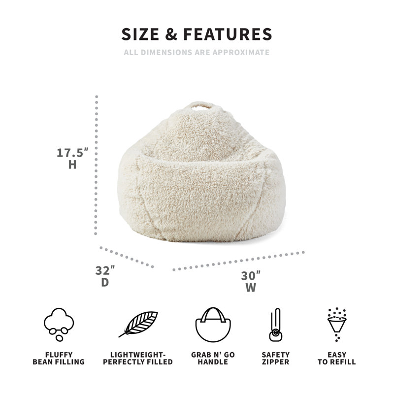 Grand fauteuil poire Teardrop de Big Joe, H 17,5 po x l 30 po x P 32 po, Sherpa ivoire