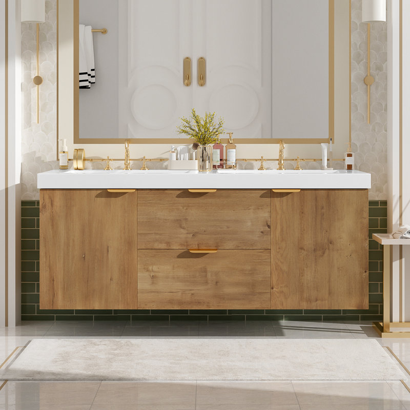 Meuble-lavabo double avec portes à fermeture en douceur et tiroirs divisés