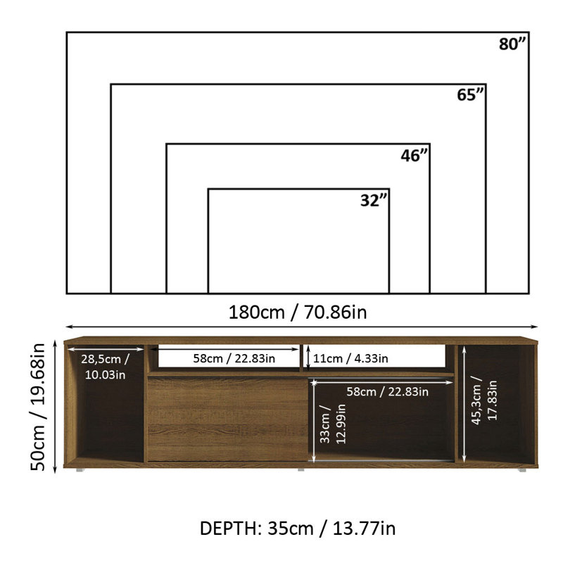 Crédence de rangement une pièce l 70,86 po Chillcott, Brun
