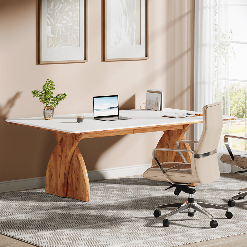 63'' Executive Desk With Thickened Wood Legs, Modern Large Office Computer Desk Writing Desk