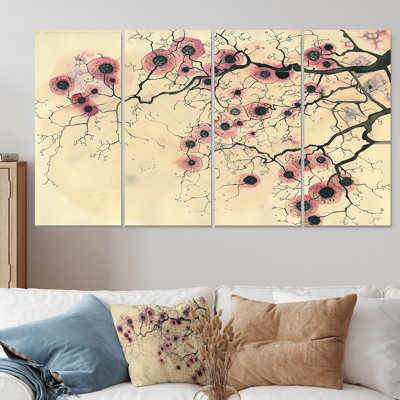 Dicat Organic Cells Minimal Vintage - Encre liquide, art abstrait sur toile, 4 pièces
