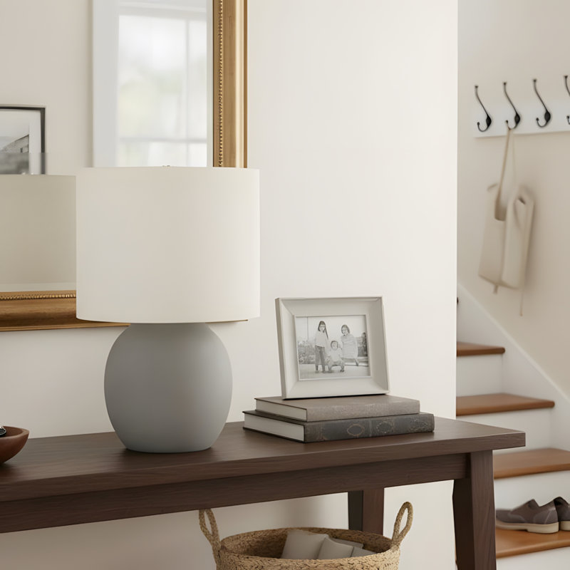 Lighting, 20 po, lampe de table, béton gris, abat-jour ivoire / crème, contemporain, Gris