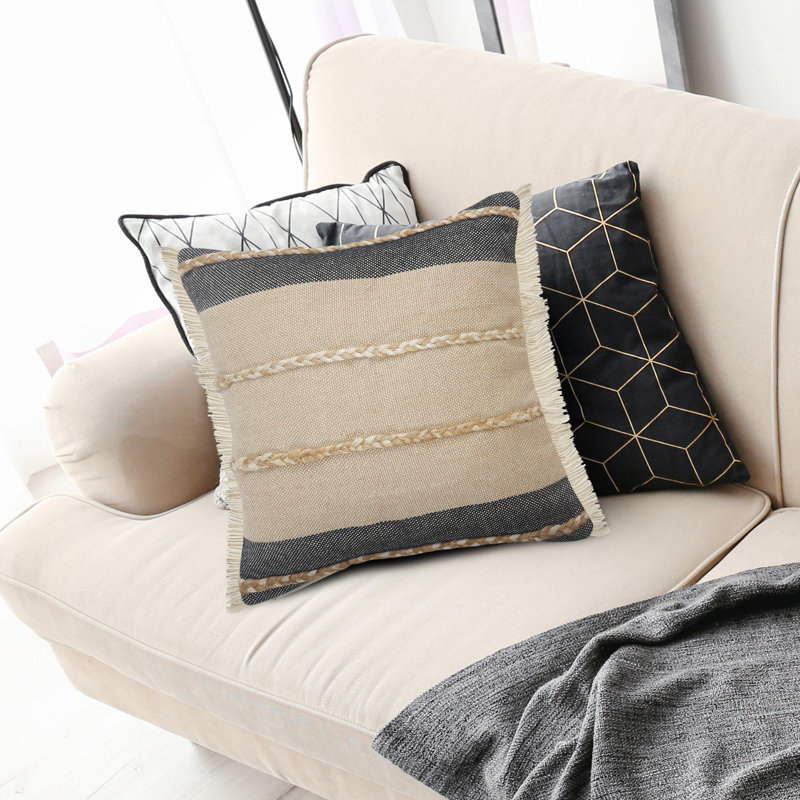 Coussin Atlantis, 20 po x 20 po, Housse de coussin seulement - sans coussin, Beige/noir