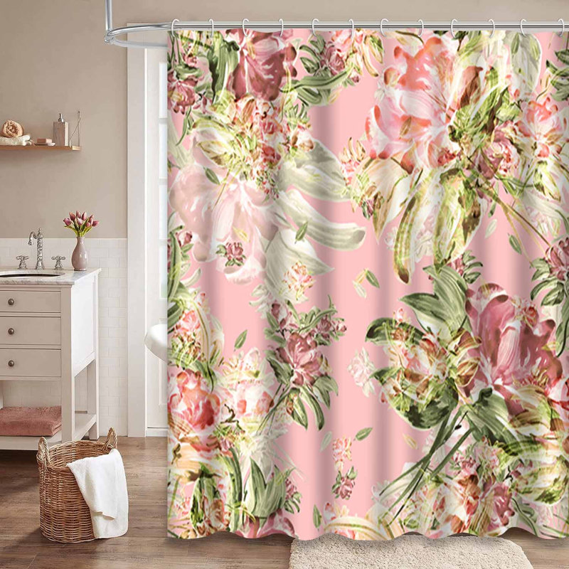 Rideau de douche avec 12 crochets Watercolor Stylish Flowers, L 72 po x l 78 po