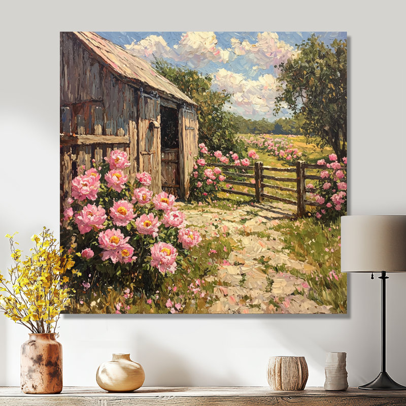 Demaio, pivoines par l'étable II - art mural pivoines, Toile tendue, Ne s’applique pas, H 30 po x l 30 po