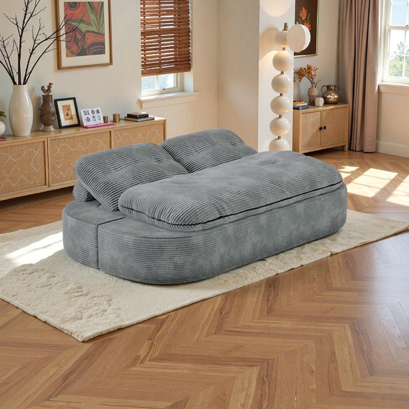 Canapé-lit modulaire convertible 2-en-1 avec matelas en mousse à mémoire de forme, canapé-lit peu encombrant, Gris clair