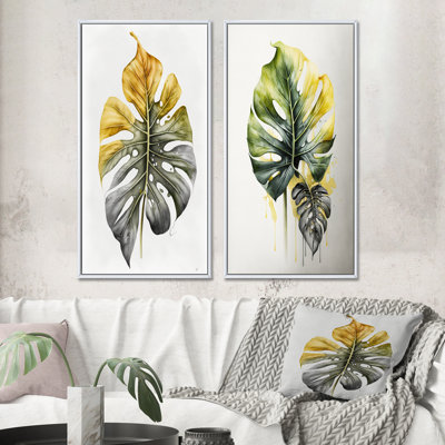 «Yellow and Gray Philodendron Leaf», 2 pièces sur toile