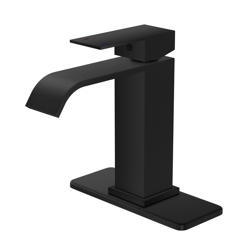 Nova Waterfall Vessel Single Hole,Single Handle Bathroom Sink Faucet with Deck Plate, Matte Black