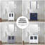 Meuble-lavabo double blanc de 72 po L x 18,25 po P avec armoire latérale, comptoir en céramique, cadre en bois massif, fermeture amortie, deux armoires intérieures et sept tiroirs pour un grand espace de rangement, surface résistante aux égratignures et aux taches, prépeint -