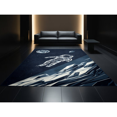 Tapis bleu marine et bleu marine lavable à la machine Bridgewater Astronaut On Alien World