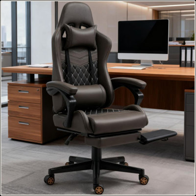 Fauteuil inclinable pivotant en cuir de polyuréthane avec dossier haut, support lombaire et hauteur réglable