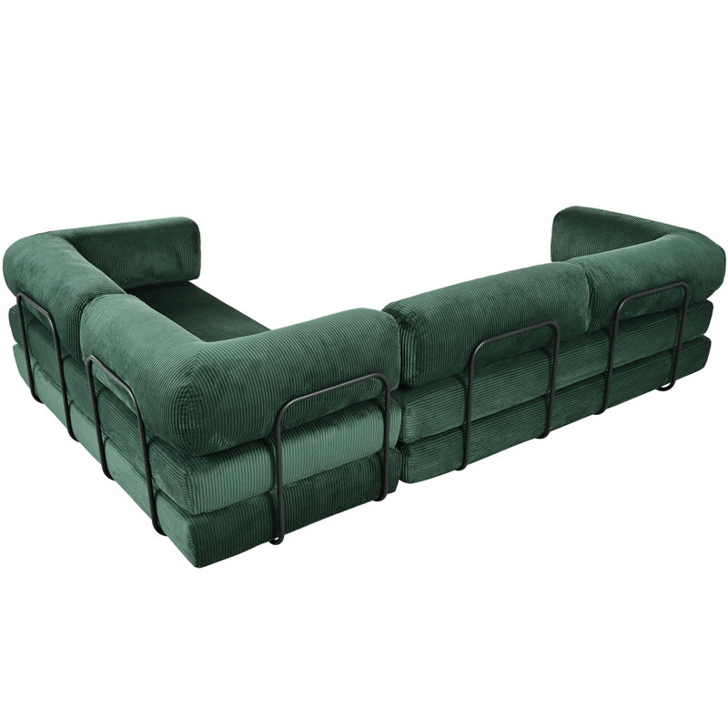 Canapé-lit modulaire en L en velours côtelé, Vert