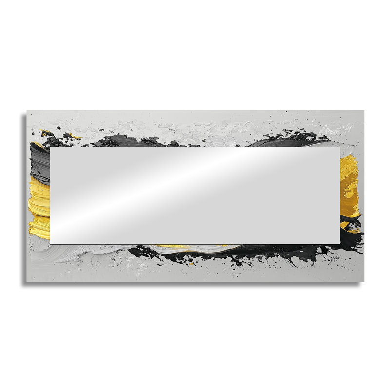Black Yellow Fugue In Color I - Neo-Expressionism Mirror For Wall Art Decor - Printed On Metal, 28" x 55"