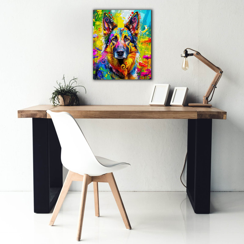 «The Straight Front Shepherd» par Dean Russo, art mural sur toile, H 24 po x l 20 po x P 0,75 po