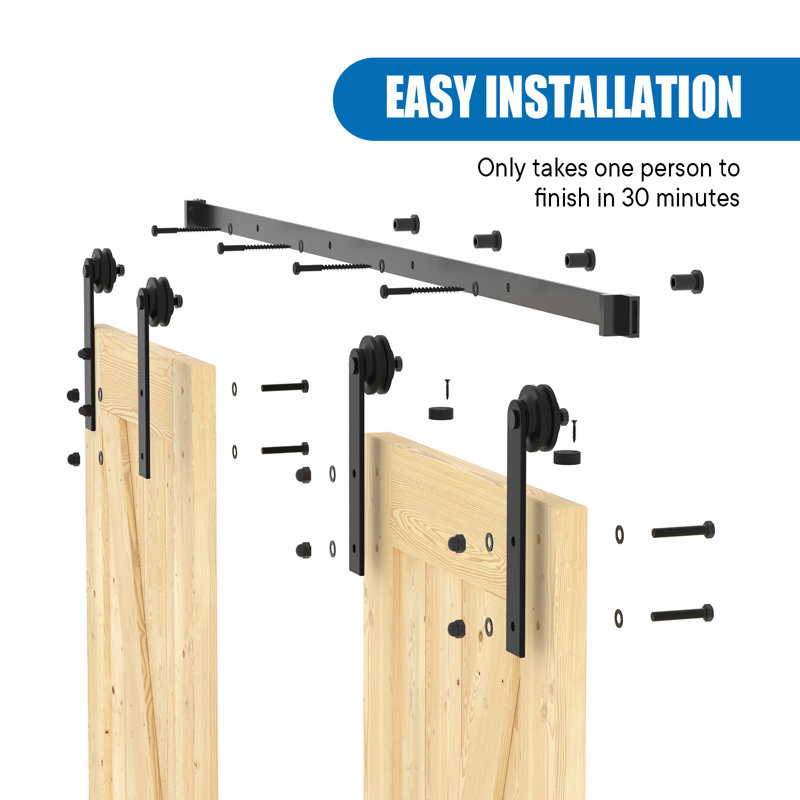 Matte Black Double Bypass Barn Door Hardware Kit