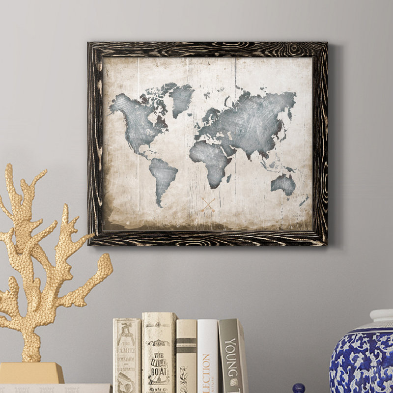 " Industrial Map ", 20" H x 17" W x 1.5" D, Black Framed