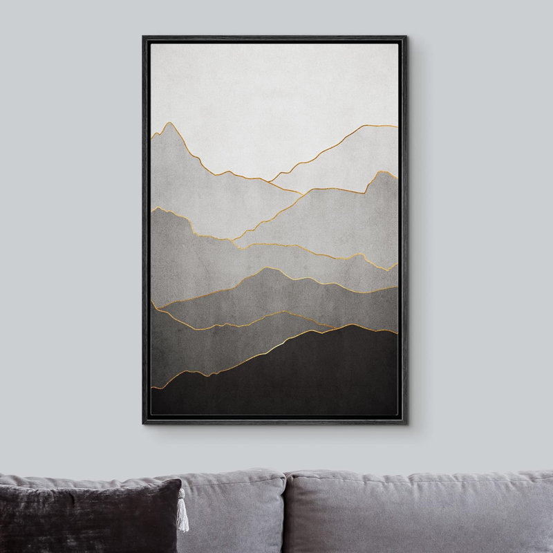 Chaîne de montagnes gris pastel, nature, paysage, illustrations, art moderne, H 24 po x l 16 po, Noir
