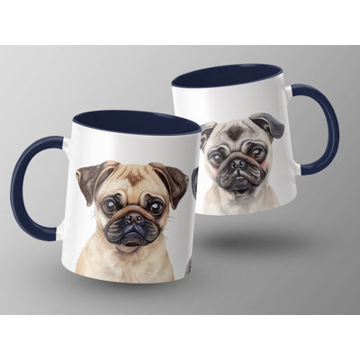 Adorable Three Pugs Watercolor Design 11oz Coffee Mug