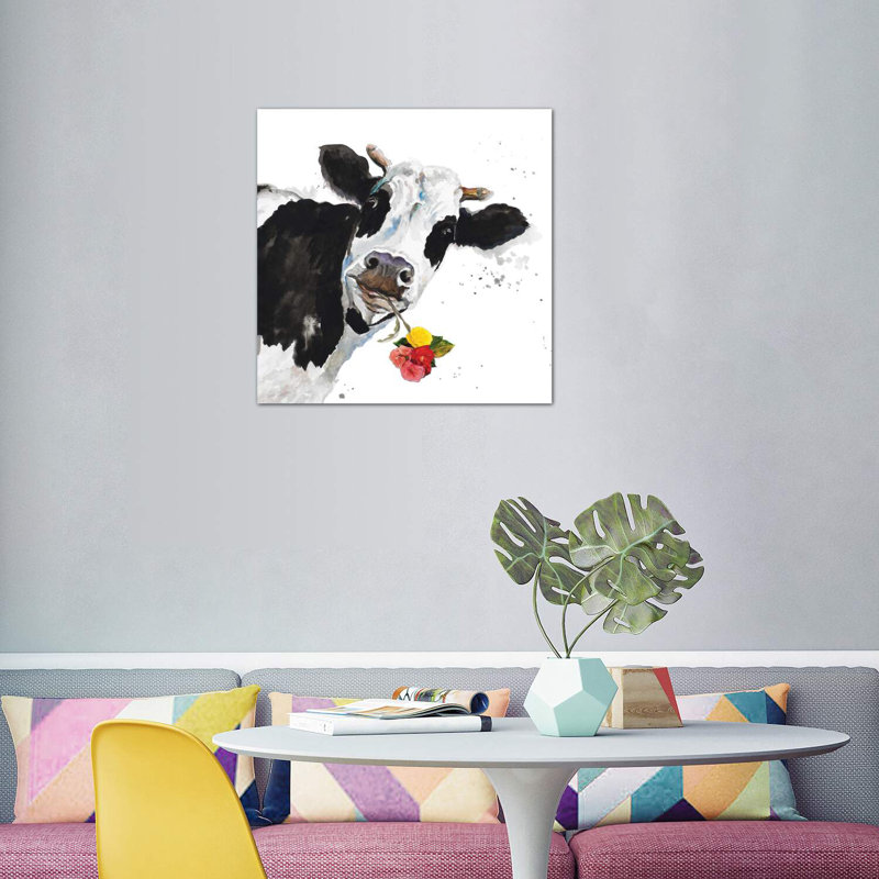 «Crazy Cow» par Patricia Pinto - impression d'art graphique, Toile tendue, H 37 po x l 37 po x P 1,5 po