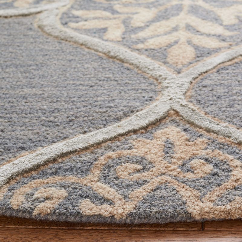 Tapis géométrique en laine / beige touffeté à la main Brennan, Rond 7 pi