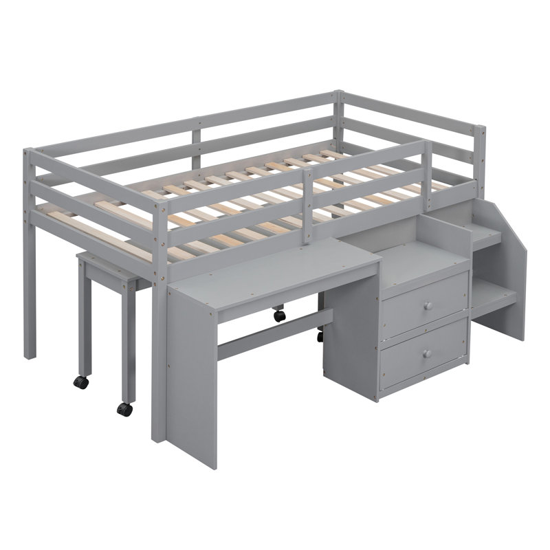 Nohemy Kids Loft Bed with Drawers, Twin, Gray
