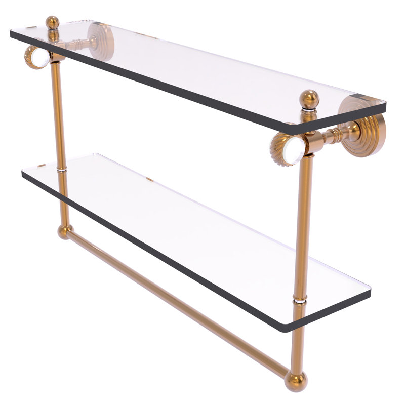 Étagère murale double en verre Jarrell, H 13 po x l 22 po x p 5,12 po, Bronze brossé