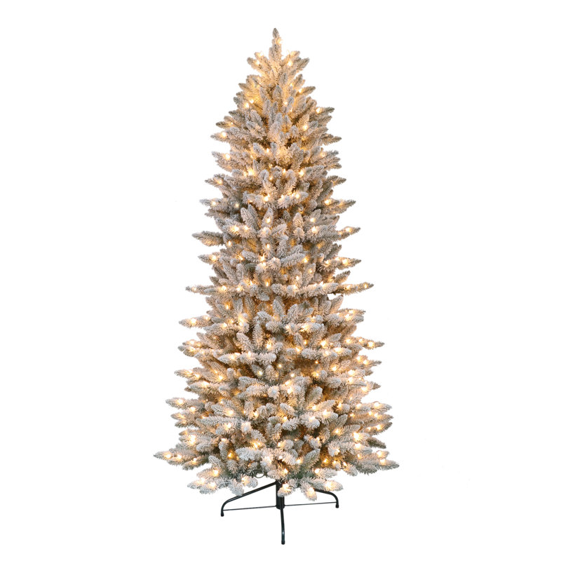 Sapin de Noël effilé mince vert et blanc 4 pi 5 po avec 200 lumières fixes / constantes Slim Fraser