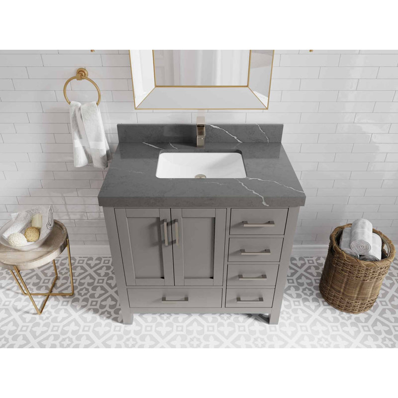 Malibu 48'' Single Bathroom Vanity with Top, Piatra Gray Quartz