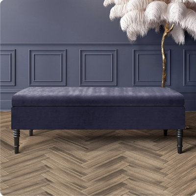 Safar Plain Ottoman Storage Bench – Upholstered Naples Shoe Bench with Black Turned Wooden Legs