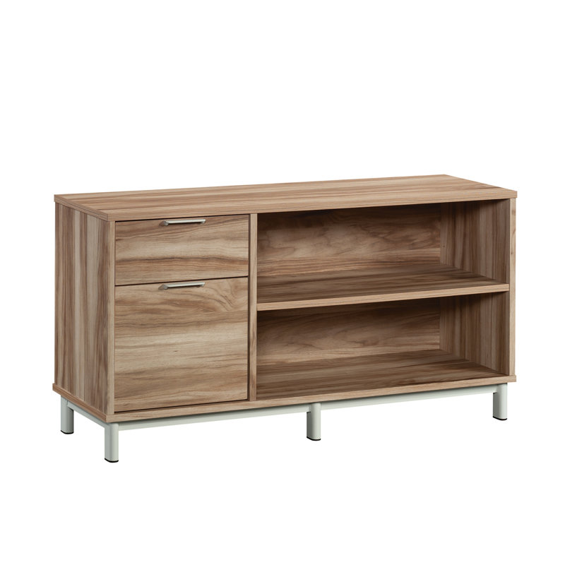 Armoire de rangement de bureau, classeur avec deux tiroirs de rangement et tablettes ouvertes, classeur latéral pour le rangement