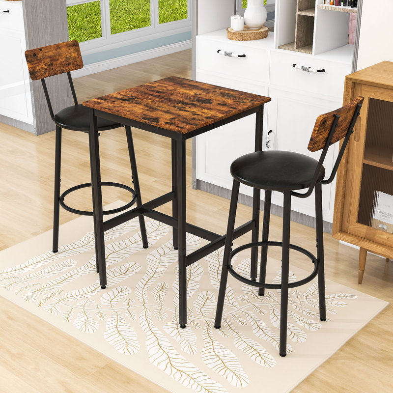 3-Piece Space-Saving Dining Table Set with Upholstered Seats and Durable Frame for Small Space, Rustic Brown/Black