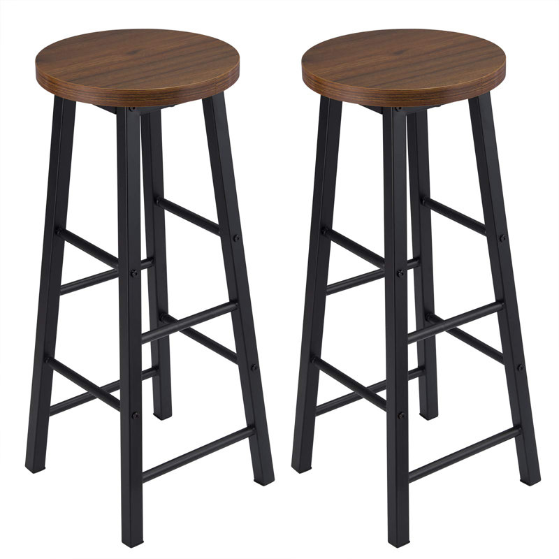 Counter Stool with Metal Frame, Rustic Brown Seat/Black Frame