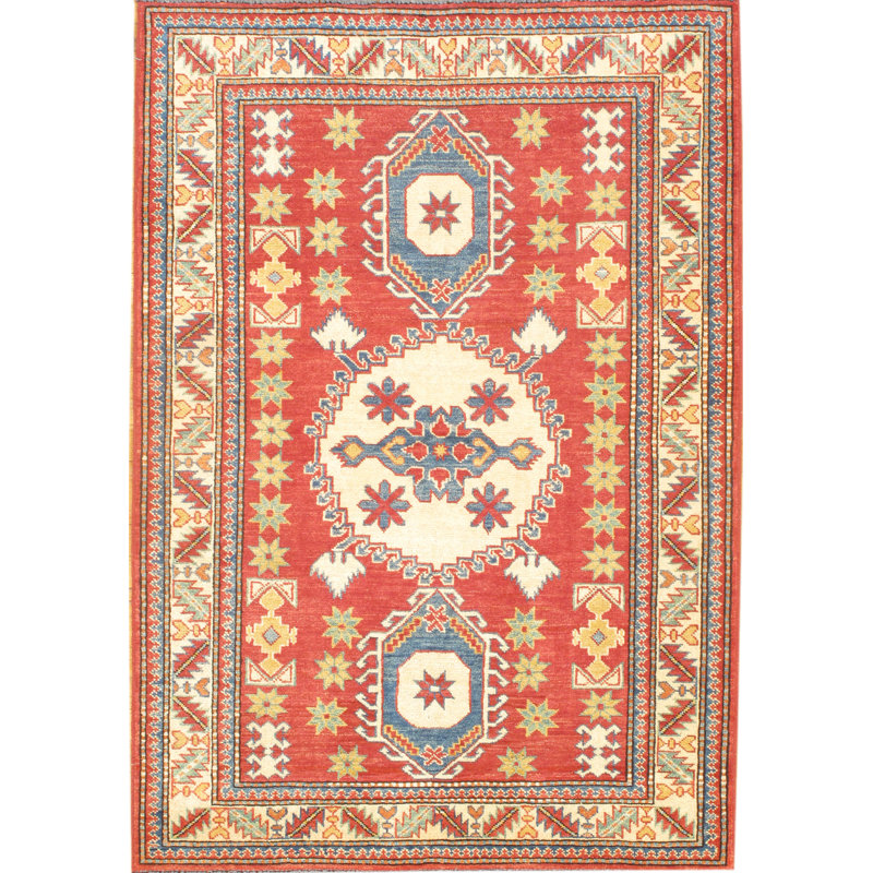 Tapis rouge / bleu / blanc noué à la main