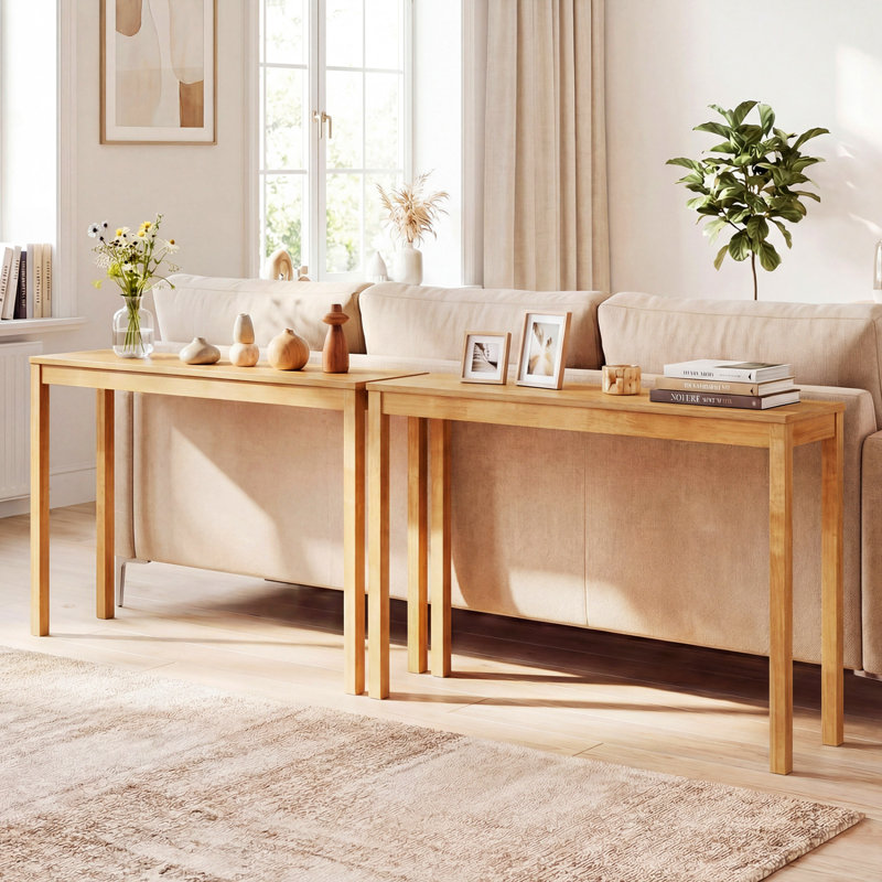 Table console en bois avec plateau épais, Naturel