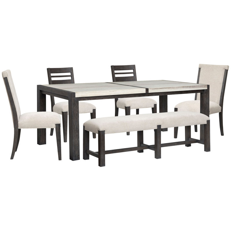 Rectangular Dining Table With 2 Side Chairs 2 Upholstered Side Chairs And Bench, 6 Pcs: Table, 2 Chairs1, 2 Chairs2, Bench