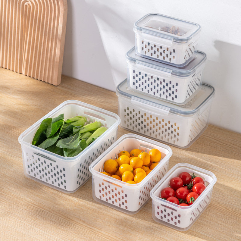 3 Pack Fruit Storage Containers For Fridge With Removable Drain Colanders Strainer