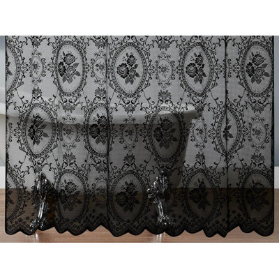 Sharon Goth Black Lace Shower Curtain with Black Valance for Gothic Decor