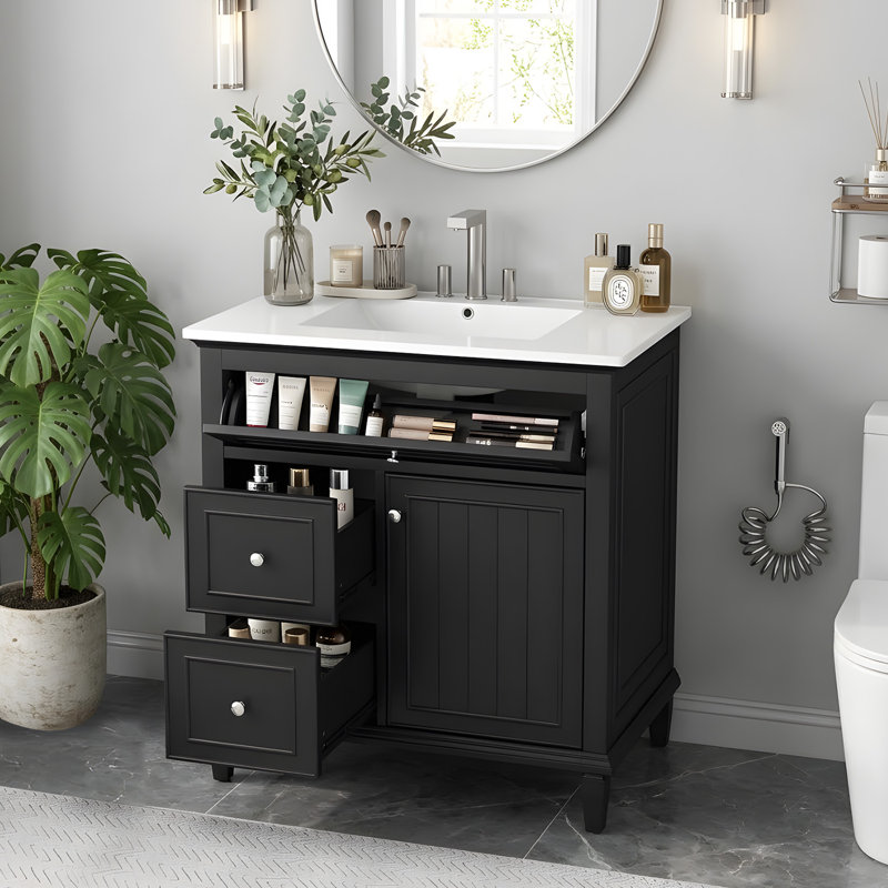 Meuble-lavabo 30 po avec lavabo, Black, Argent