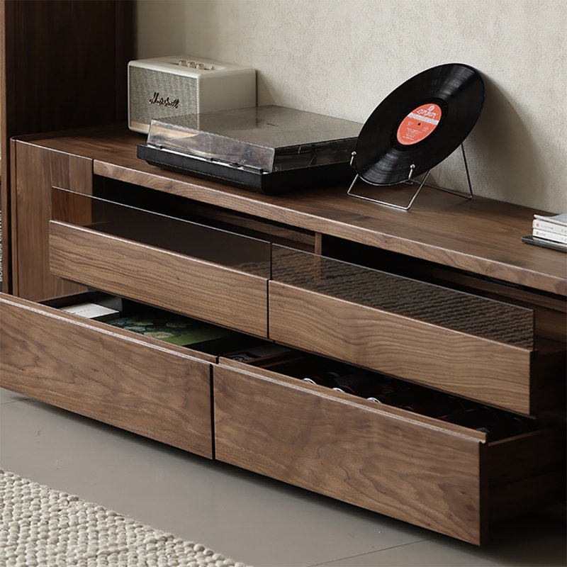 Meuble télé en bois massif noyer noir, 70.9"