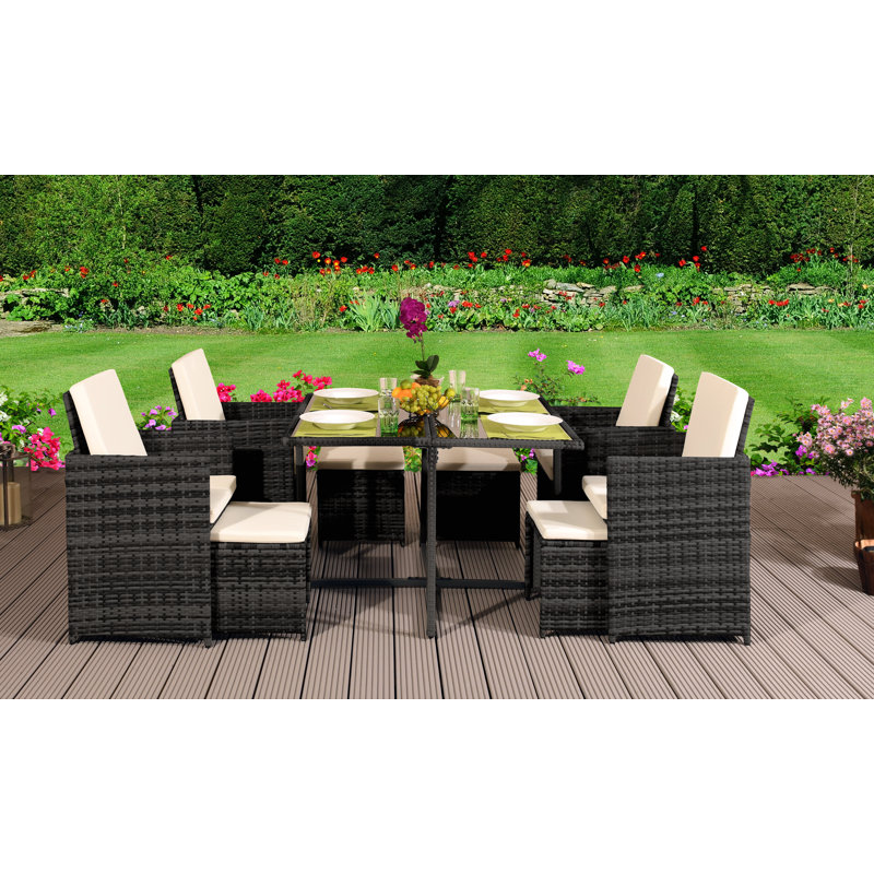 Julianna 8 - Person Patio Dining Set with Rectangular Table , Cushions Included, Dark Grey