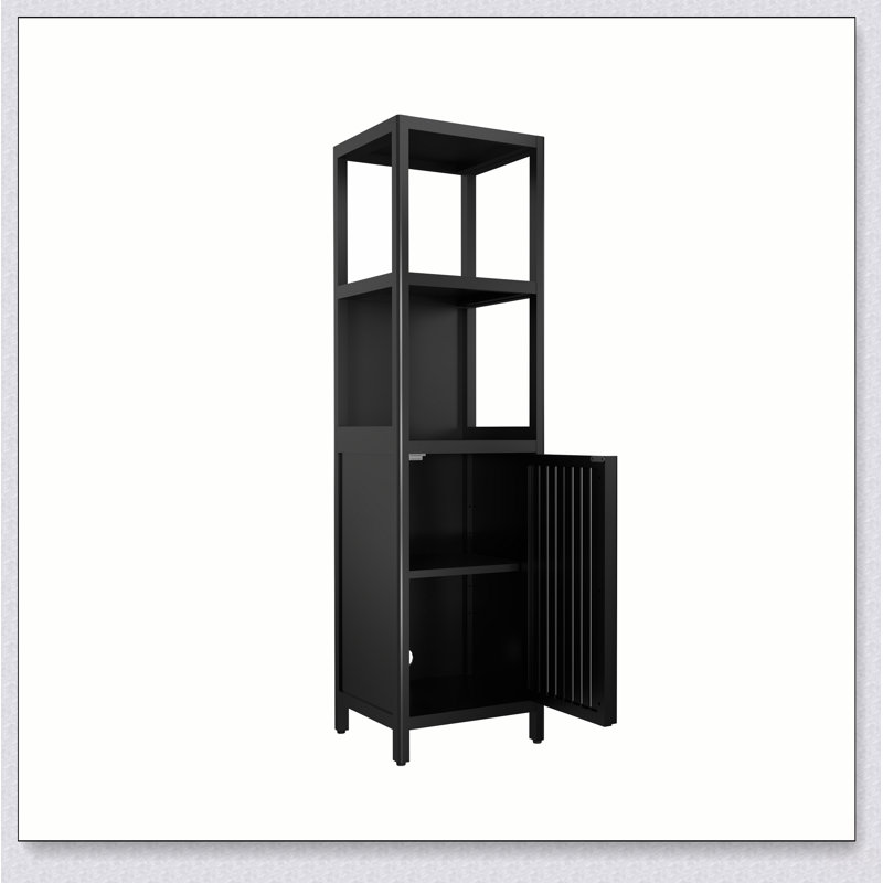 Grande armoire de rangement en bambou haute en lin noir, parfaite pour organiser et maximiser l'espace dans les salles de bain, les chambres et les salons.
