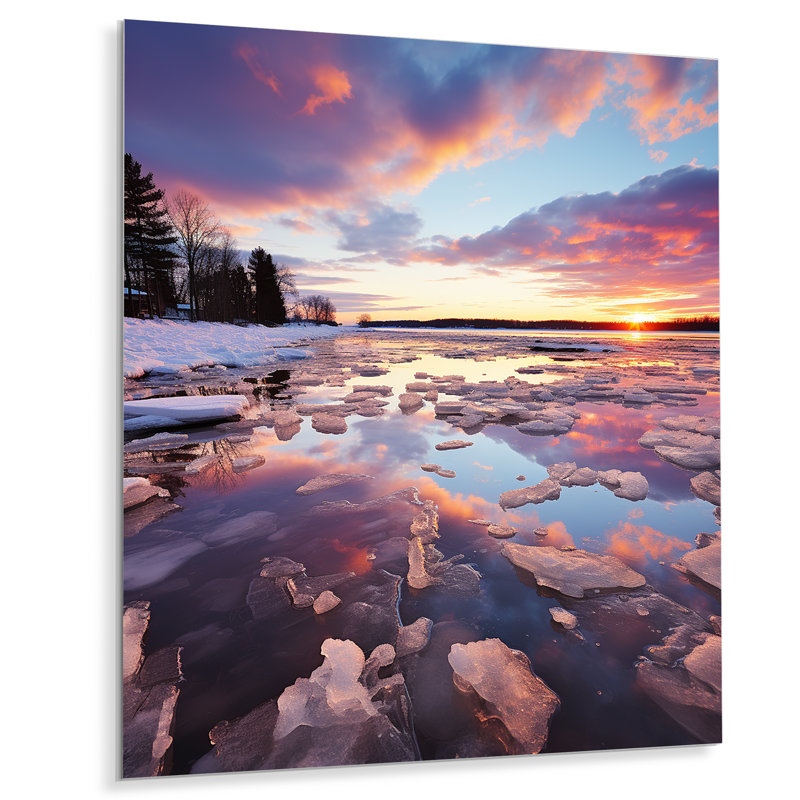 Coucher de soleil sur la rivière Icy Forest River, Sans cadre, métal, H 44 po x l 34 po