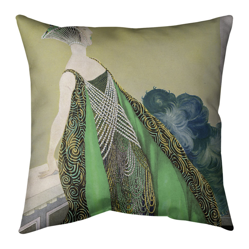 Emily Brodeur Square, 14 po x 14 po, Bourre en polyester, Jaune / vert