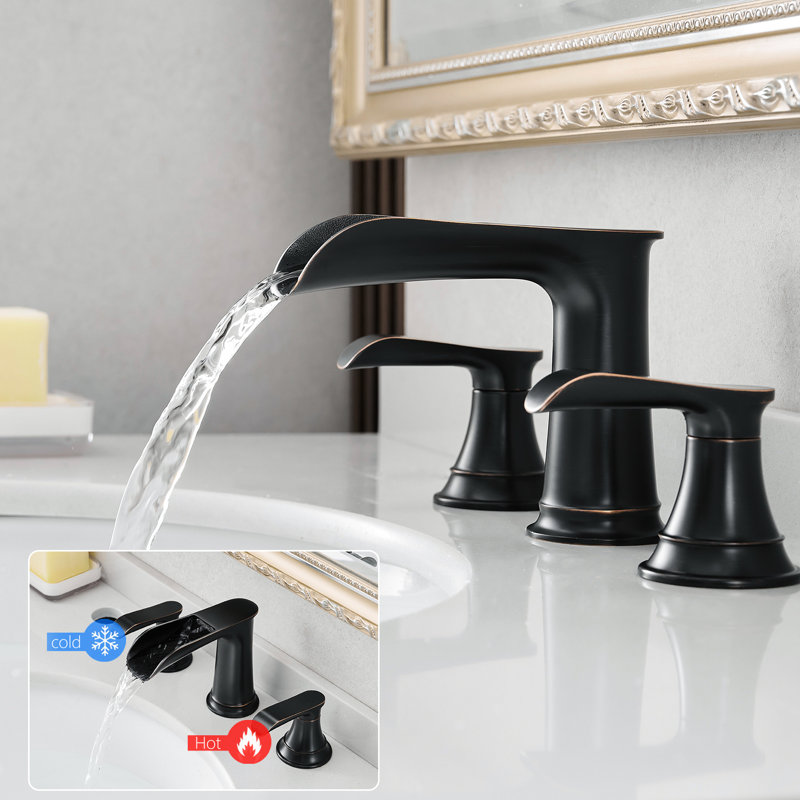 Robinet de salle de bain espacé de 8 pouces avec 3 trous, poignée à levier double, drain latéral et escamotable, corps en laiton massif, poignée