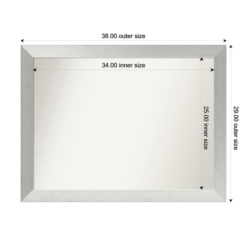 Miroir de salle de bain mural en argent brossé sans cadre, Rectangle, 29 po x 38 po